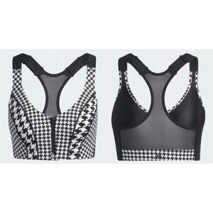 Adidas Ivy Park AOP Zip Bra 2.0 Clear Gray & Black Houndstooth Pattern Size M